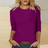 Yyeselk Fall Bluze za žene Trendi rukavi okrugle majice za izrez TEE moda čista boja čvrsta pamučna