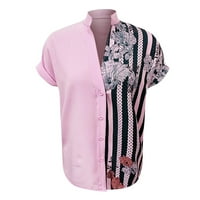 Ženski vrhovi ženske modne casual pune boje Spilles ispisani majica s kratkim rukavima ružičasta m