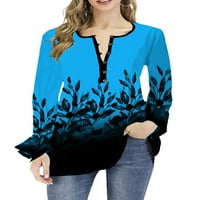 Paille dame majica dugih rukava s dugim rukavima cvjetni print majica casual work tee Lake blue xl