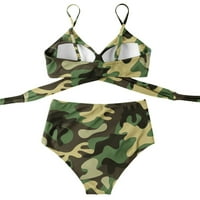 Žene kupaćih kostima Žene Criss Cross High Struit Strip Cvjetni ispisani kupaći kostimi kupaći kostimi Tankinis Set Poliester Green L