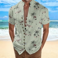Fsqjgq muški casual gumb dolje majice morska 3D tiskana tropska havajska majica kratki rukav štand sa ovratnikom Top Green XXXL
