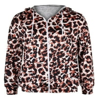 Glookwis Žene Leopard Print Jackes Kamuflažna dukserica Baggy Loose Hoodie Dugi rukav Potpuno zip kardigan