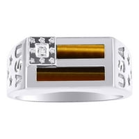 Muški prsteni Sterling Srebrna USA zastava Dizajnerski prsten sa dijamantima i tigarskim za oči za muškarce Muški prstenovi srebrni prstenovi veličine 8,9,10,11,12, muški nakit