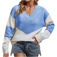 Ženske boje blok džemperi dugi rukav V izrez Klintni pulover Loather Fit Soft i rastezljivi vrhovi skakača