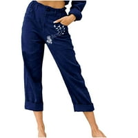 Capris za žene Ljetne casual elastične pamučne pamučne hlače visoke struke s džepovima obrezane pantalone