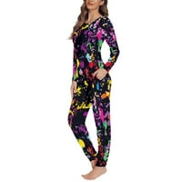 Renewold pidžame za žene šarene prskanje prskanja dugih rukava scoop vrat pidžamas vrh i hlače zimski zatvoreni padžami 5xl