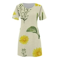 HHEI_K Ljetne haljine Ženski ljetni vintage cvijet Ispiši labavu haljinu s kratkim rukavima