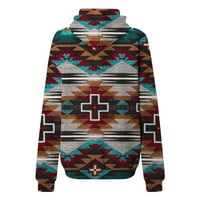 Aboser Aztec Cross Duks za žene Trendi Boja bloka Hood pulover zapadnih etničkih dukseva Geometrijski