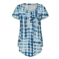RUZIYOOG Wembes Ljetni cvjetni vrhovi Bluze za žene plus veličine V-izrez kratkih rukava s kratkim rukavima majica bluza nebeska plava 3xl