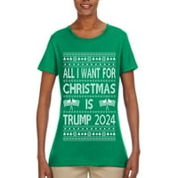 Divlji bobby sve što želim za Božić je Trumpov izbori ružni božićni džemper žene grafički tee, Kelly, X-veliki
