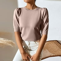 Leylayray vrhovi za žene Ženske modne casual okrugli vrat kratki pogledajte pletene pulover pulover u boji Khaki XL
