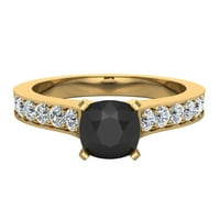 14K Zlatni prsten Black Diamond Angažman prsten Center Cushion 4-prong 1. karat