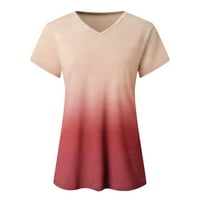 Xiuh T majice za žene Modni ženski labavi povremeni gradijent V-izrez na vrhu majica kratkih rukava ženska bluza Žene žene majice ružičasta m
