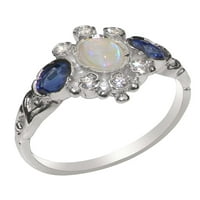 Britanci napravili bijeli zlatni prsten 18k sa prirodnim Opal & Diamond Womens Annivers Ring - Opcije veličine - Veličina 11.25