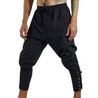 Guvpev muške modne ležerne minimalizma pamučne posteljine devete hlače za vezanje pantalona - crna m