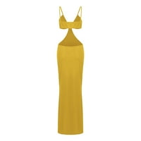 Haljine za žene plus veličine ženski V-izrez rukava s rukavima bez rukava Srednjomesno plaštane haljine žuto xl