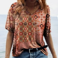 Hanas ženske gornje modne ljetne žene modne casual vrhove tiskane majice kratkih rukava V majica za majice vino xxxl