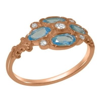 Britanski izrađeni 14k Rose Gold Prirodni dijamant i plavi Topaz Ženski zaručni prsten - Veličine Opcije