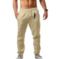 Muške hlače modna casual trenira jogging trčanje ispisan posteljina džepa čipkasti hlače velike veličine pantalone pantalone