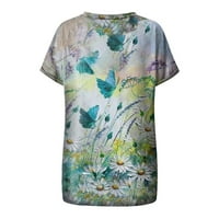 Yubatuo ženske vrhove ženske modne casual plus veličine Scenic Cvijeće Štampanje okrugle vrata majice na vrhu majice za žene