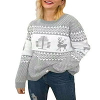 Ženski božićni džemperi dugih rukava okrugli izrez GEOMETRIJSKI PRINT pulover casual pletenica