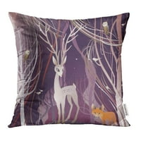 Životinje u šumi jelena crvene ptice od sova hoda kroz drveće Drvna šuma jastuk jastuk jastuk za pokrov za bacanje jastuka