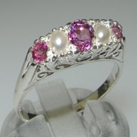 Britanci napravio je 9CT bijelo zlato prirodno ružičasti turmalin i kultivirani biserni ženski prsten - veličine opcije - veličine 7.75