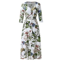 Prilagođeno žensko ljeto dugme gore podijeljeno cvjetne pamučne tassele Flowy Party Maxi duga haljina
