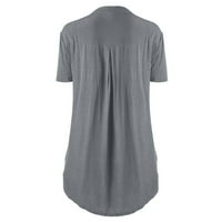 Bazyrey ženske bluze modne žene casual plus veličine čipke čvrste kratke rukave V-izrez V-izrez bluza na vrhu sive s
