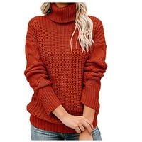 Trendy Turtleneck džemperi za žene Solid Boja pulover dugih rukava, ležerni džemper za pletenje, crveni