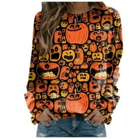 Ženske plus veličine vrhovi Halloween bundeve tiskane dugih rukava, ležerni pulover vrhovi labavi fit