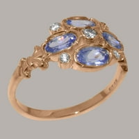 Britanski izrađeni 14K ružilijski zlatni prirodni dijamant i tanzanite ženski prsten Ćene - Veličine