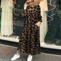 Jesenske haljine za žene Ženska moda V-izrez Labavi dugi rukav Leopard Ispis Duljina gležnja Duga haljina
