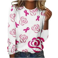 CLLIOS majice za dojke za žene ružičaste vrpce Grafičke majice The Trendy Dugi rukavi Dressy casual