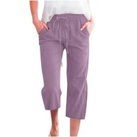 Rewentine ženske hlače Ležerne prilike pune boje elastične labave hlače ravno široke pantalone za noge sa džepom ljubičaste 4