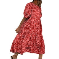 Haljine za žensko casual čišćenje kratki rukav Okrugli dress Okrugli vrat uzorak Crew Crt Sendresses Polka Dots Home Maxi haljina, crvena, l