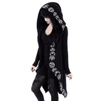 Yubatuo Womens Cardigan Women s dugim rukavima Punk Moon Print s kapuljačom Crni kardigan jakna plus veličine Kardigan za žene Crna 4xl