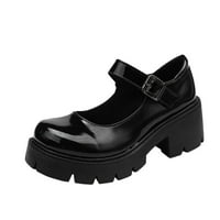 Youmylove ženske modne casual vintage platforme debele pete Crne kožne cipele Žena Udobna obuća