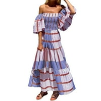 Miayilima Maxi haljine za žene prugasti meksički cvjetni print s ramena Maxi haljina ljetne haljine