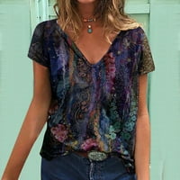 Ljetni vrhovi za žene Dressy casual kratkih rukava Grafičke tiskane majice Modni V izrez Loop Fit Comfy