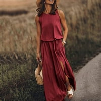 Ženska seksi Split Maxi haljine ljetne rukavice bez rukava, okrugla vrat casual dugih rezervoara za plažu