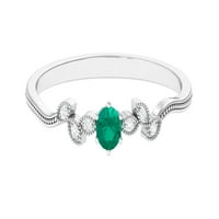 Minimalni prsten obećanja sa smaragdnim i dijamant za žene, 14k bijelo zlato, US 4.50