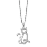 Čvrsti sterling srebrni CZ CUBIC ZIRCONIA CAT 18.25in Privjesak ogrlica Charm lanac - sa sigurnosnim