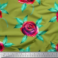 Soimoi zelena pamučna kambrična tkaninska tkaninska listova i ruža cvjetna tiskana šiva šipka