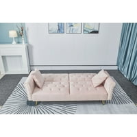 Ružičasta kauč na kauč na razvlačenje s jastukom i jastukom od bacanja 450483