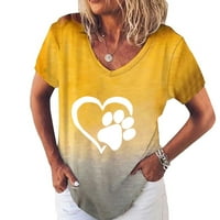 HHEI_K modni ženski gradijentni tisak kratkih rukava V-izrez Ljubav Print Top majica Ljetni vrhovi za žene