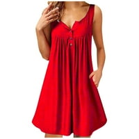 Mini ljetne haljine za žene Ženske haljine za odmor na plaži Čvrsti mini haljine Boho dreševi džepovi Tunički pokloni na klirensu crveno 8xl
