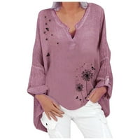 Košulje za žene Trendy Labavi majica Top dugi dugi V-izrez plus bluza s rukavima cvjetni ispis bluza