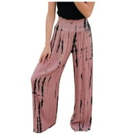 Ženski elastični džep visokog struka tiskane široke pantalone za noge casual pantalone Pink XL