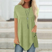 Bluze za žene modne ljetne vrhove plus veličina gumba Čvrsta okrugla vrat kratkih rukava nepravilna majica bluza za bluzu retro kauboja Mint Green M